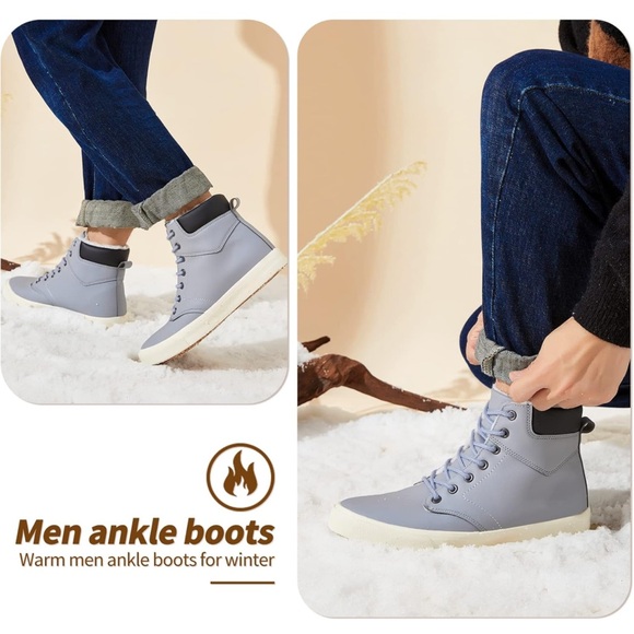 Mens Snow Boots Winter Warm PU Leather Sneakers Fashion Ankle Booties - Picture 2 of 8